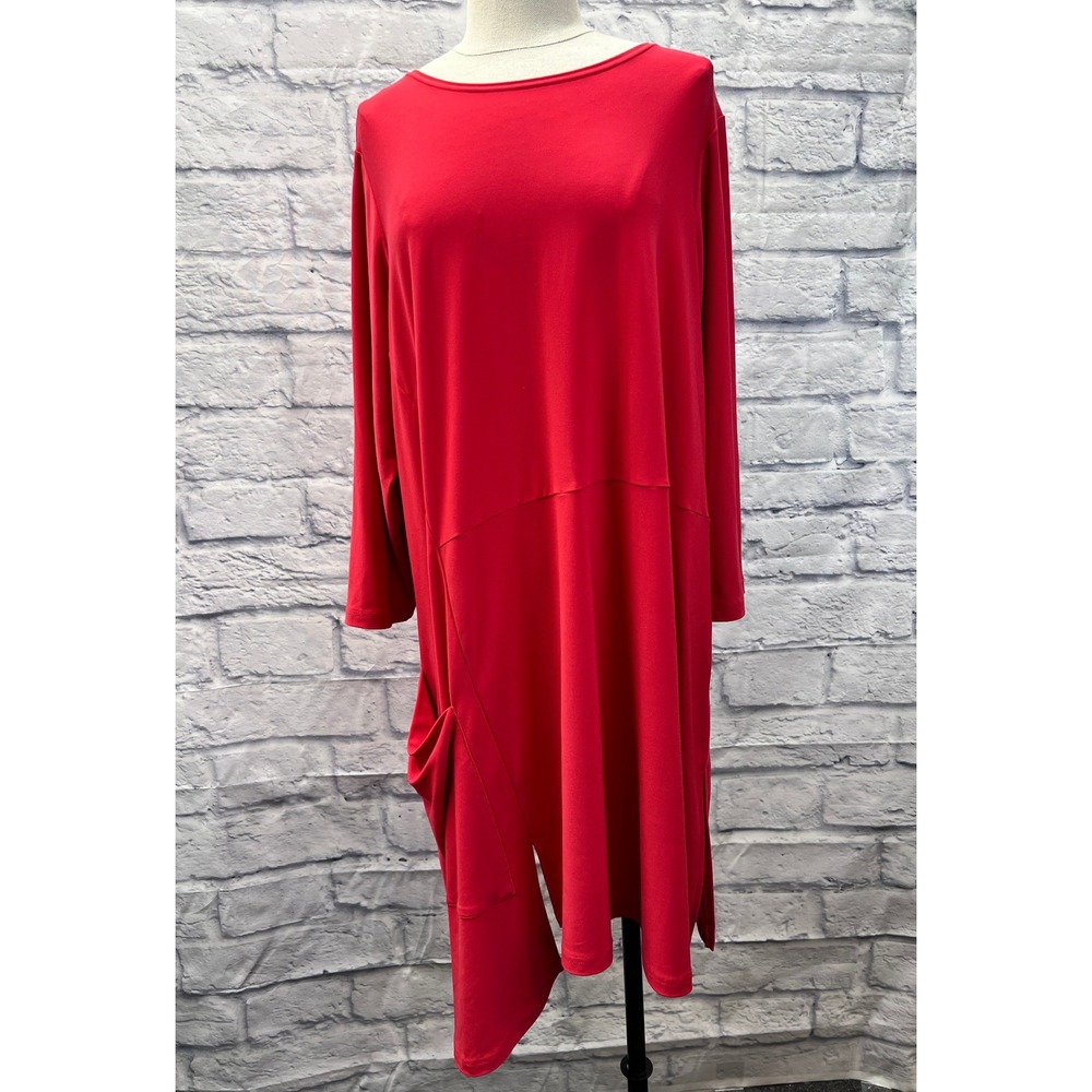 Sympli Tunic Dress Womens 1X Red Excellent Asymmetric Hem Pocket Long Sleeve